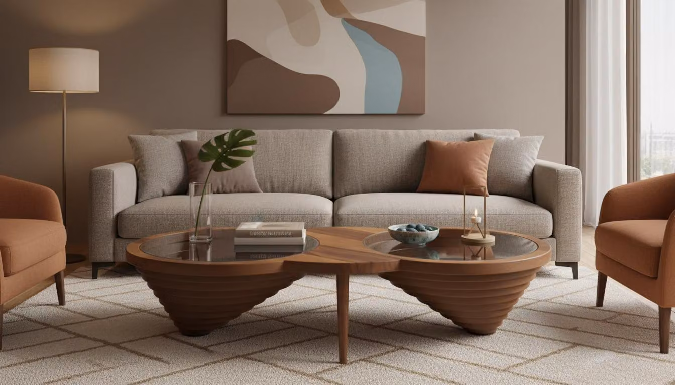 Tavolino da salotto moderno, minimalista, marrone, elegante, di classe, confortevole