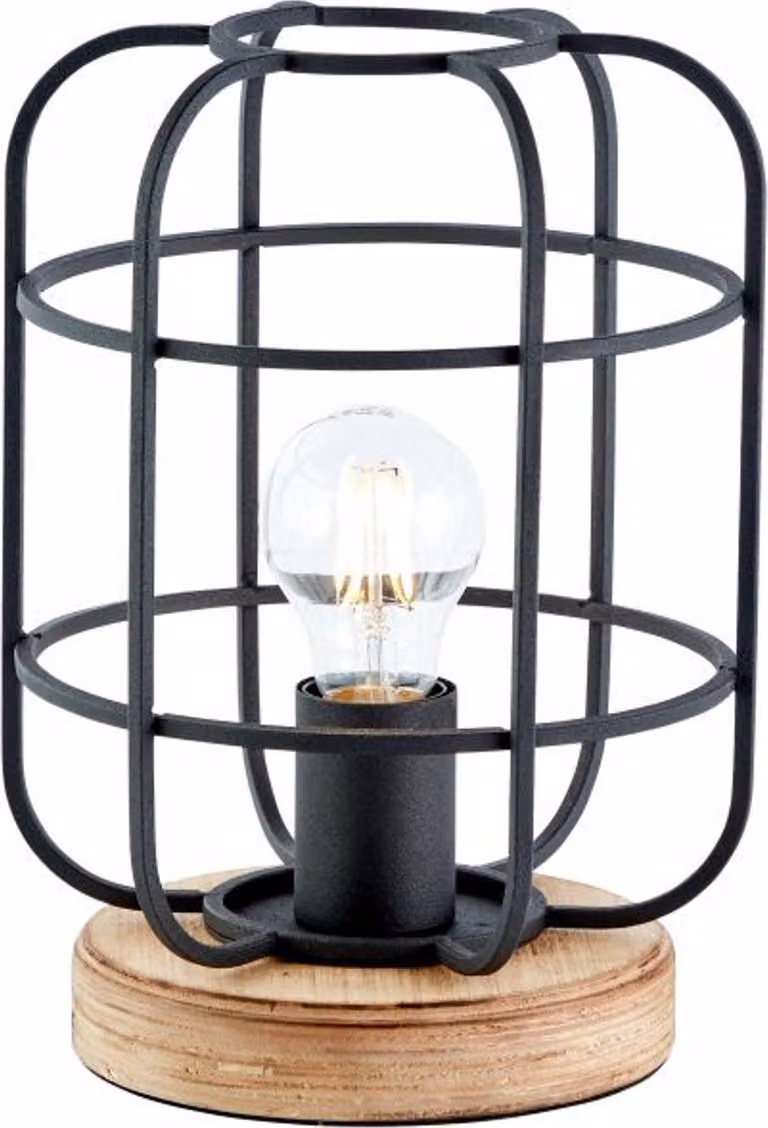 Lampada BRILLIANT, lampada da tavolo Gwen legno antico/corindone nero, metallo/legno, 1x A60, E27, 40W, lampade standard (non incluse)