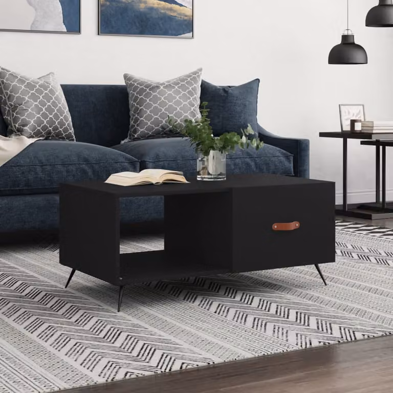 vidaXL Tavolino da Salotto Moderno Nero in Legno e Metallo L: 90 cm, P: 50 cm, H: 40 cm