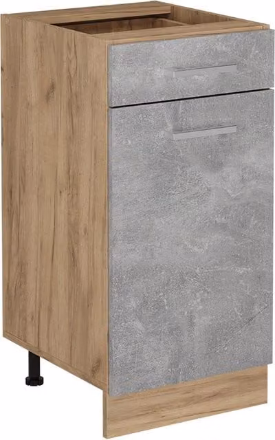 Mobiletto base per cucina Vicco R-Line in finitura Calcestruzzo e Rovere dorato, L: 40 cm