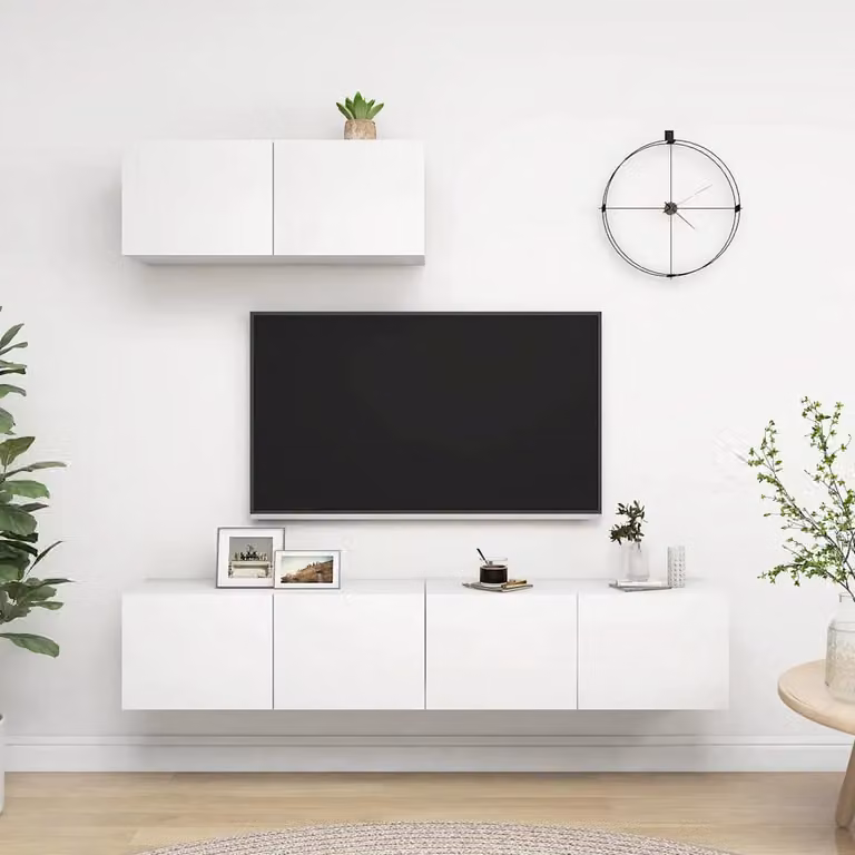 Set di 3 mobili TV vidaXL bianchi in legno multistrato per soggiorno in stile minimalista, montaggio a parete, finitura opaca, L: 80 cm, P: 30 cm, H: 30 cm