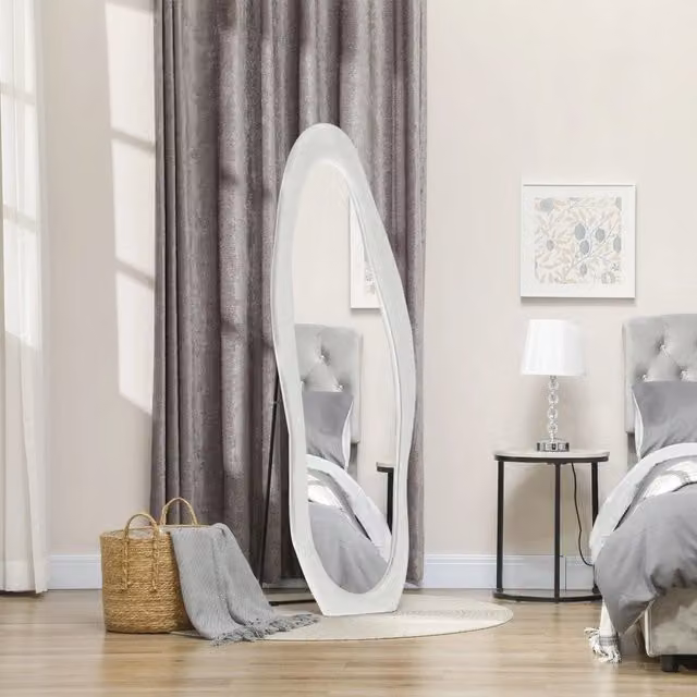 Specchio intero 50x4x160 cm con telaio ondulato in vetro bianco