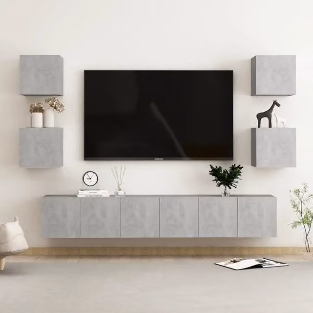 Set di Mobili Porta TV 7 pz-Set di 7 Credenza per TV Grigio Cemento in Legno Multistrato 637381