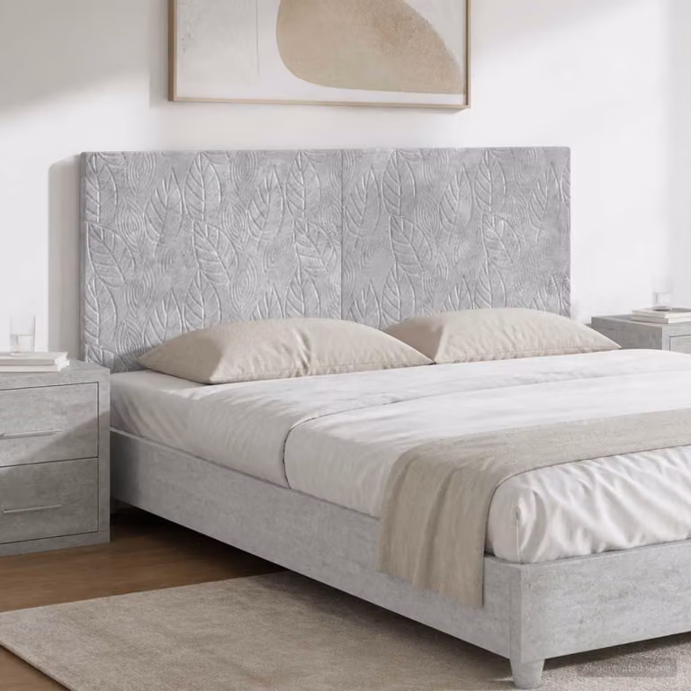 Testiera da muro vidaXL DELFT in tessuto grigio con ripiano integrato e pannello imbottito, L: 140 cm, H: 50 cm, P: 12,1 cm