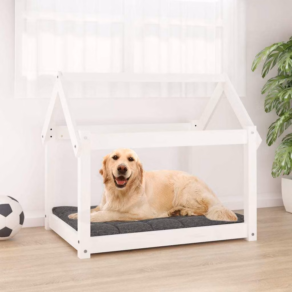The Living Store Letto per cani Bianco 81x60x70 cm in legno di pino massiccio