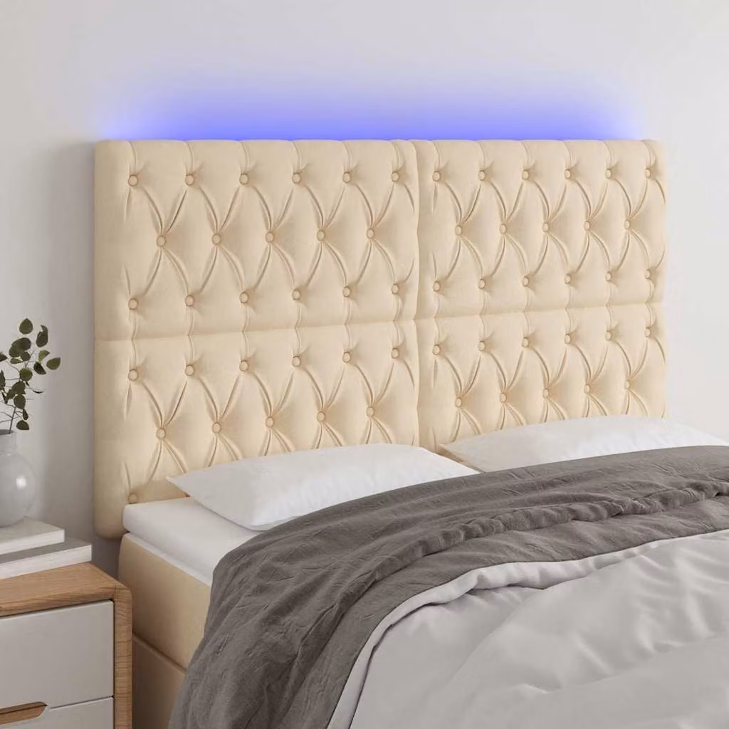 Testiera con LED e porta USB vidaXL in tessuto beige, L: 160 cm, P: 7 cm, H: 118-128 cm – 1