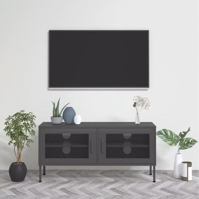 Mobile TV moderno vidaXL in metallo color antracite L 105 x P 35 x H 50 cm – 1