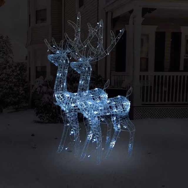 Set di 2 decorazioni natalizie a forma di renna vidaXL con illuminazione LED bianco freddo, ideale per giardino e esterno, colore bianco, Altezza: 128 cm