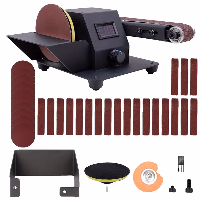 Levigatrice a nastro compatta, 350 watt, 7 livelli di velocità, dimensioni 32 x 13 x 13 cm (12,5 x 5 x 5 pollici), potenza del motore 795 watt, inclusi 10 nastri abrasivi e 10 dischi abrasivi