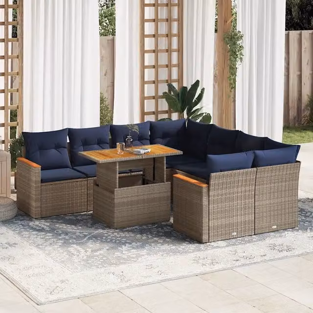 Set Divano da Giardino 9 pz con Cuscini Grigio in Polyrattan 3327470