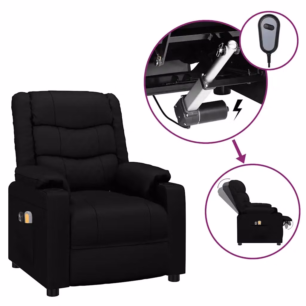 Poltrona Relax Elettrica vidaXL in Similpelle Nera con Braccioli – 2