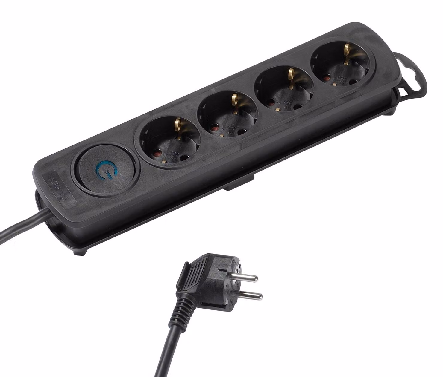 VIVanco™Multipresa Nera 4 Schuko, Cavo 2,5 M, ON/OFF Appendibile, Con Avvolgicavo