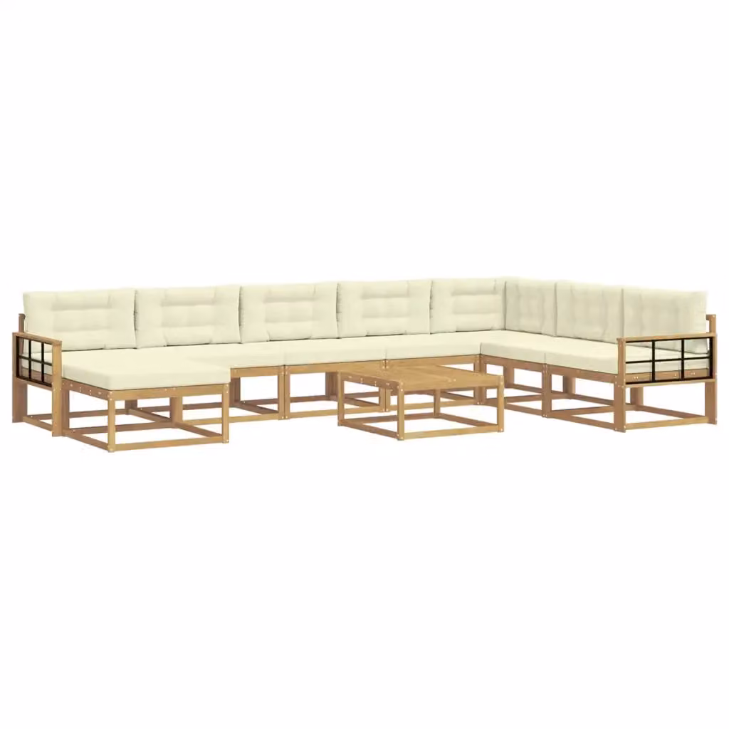 Set di divani da esterno a forma di U vidaXL in legno di acacia con cuscini Bianco e Beige – 2