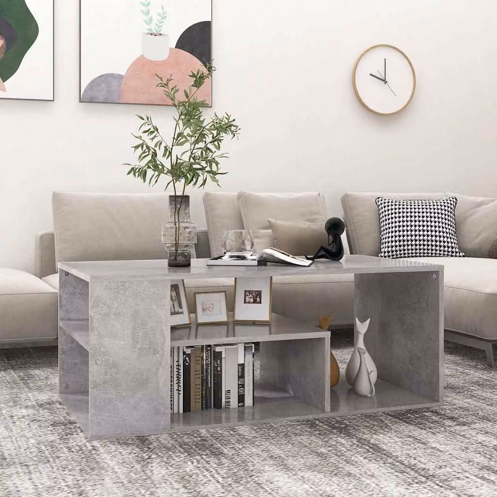 vidaXL Tavolino da salotto moderno in legno e composito, Grigio, L 100 x P 50 x H 40 cm