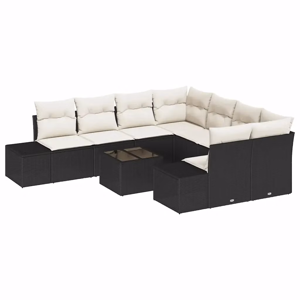 Set Divano da Giardino Moderno vidaXL in Polyrattan Nero con Cuscini e Tavolino da Esterno – 2