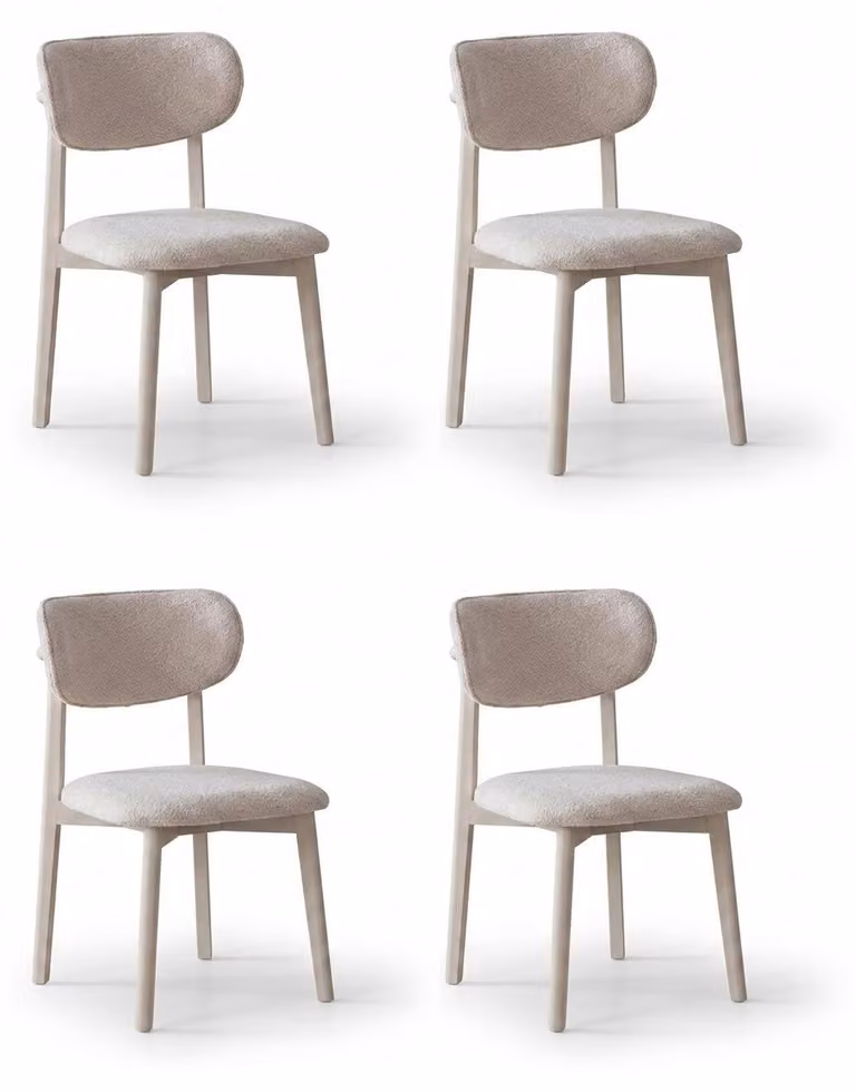 Set di sedie imbottite di alta qualità, beige, in stile moderno, con rivestimento in bouclé, ideali per la sala da pranzo o la cucina