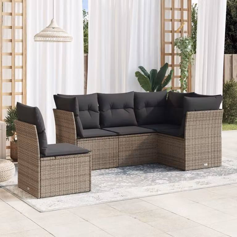 vidaXL Set Divano da Giardino a L 5 pz con Cuscini Grigio in Polyrattan e Metallo