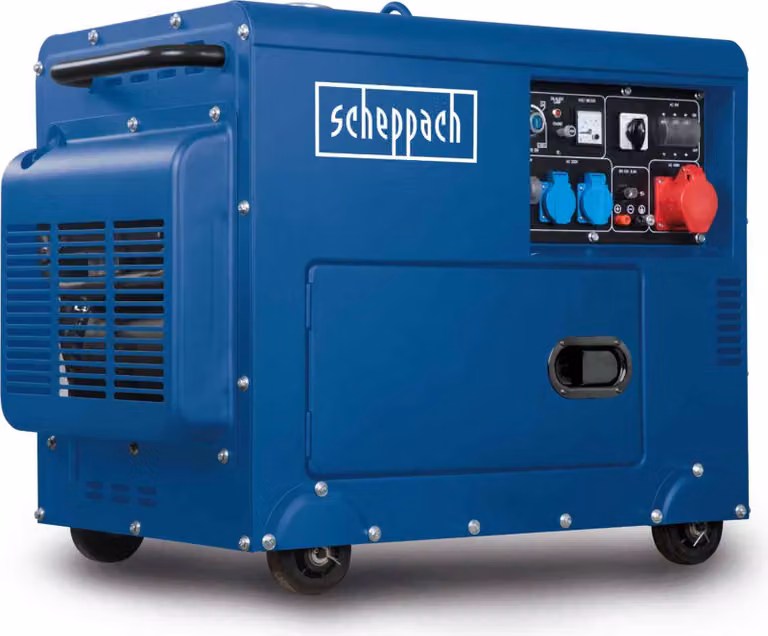 Generatore di corrente diesel Scheppach SG5200D | avviamento elettrico | 7,7hp | 5000W | 2x 230V 1x 400V | serbatoio 16L | sistema AVR | generatore di corrente incluso dispositivo di spostamento