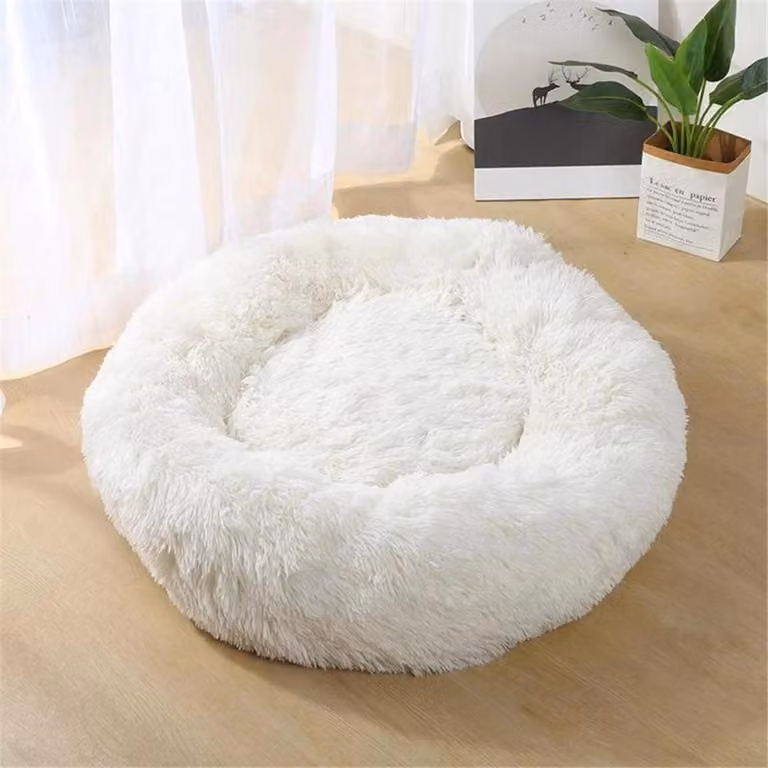 Cuccia per cani, cuccia per gatti, morbida, rotonda, in peluche, 70 cm, bianca