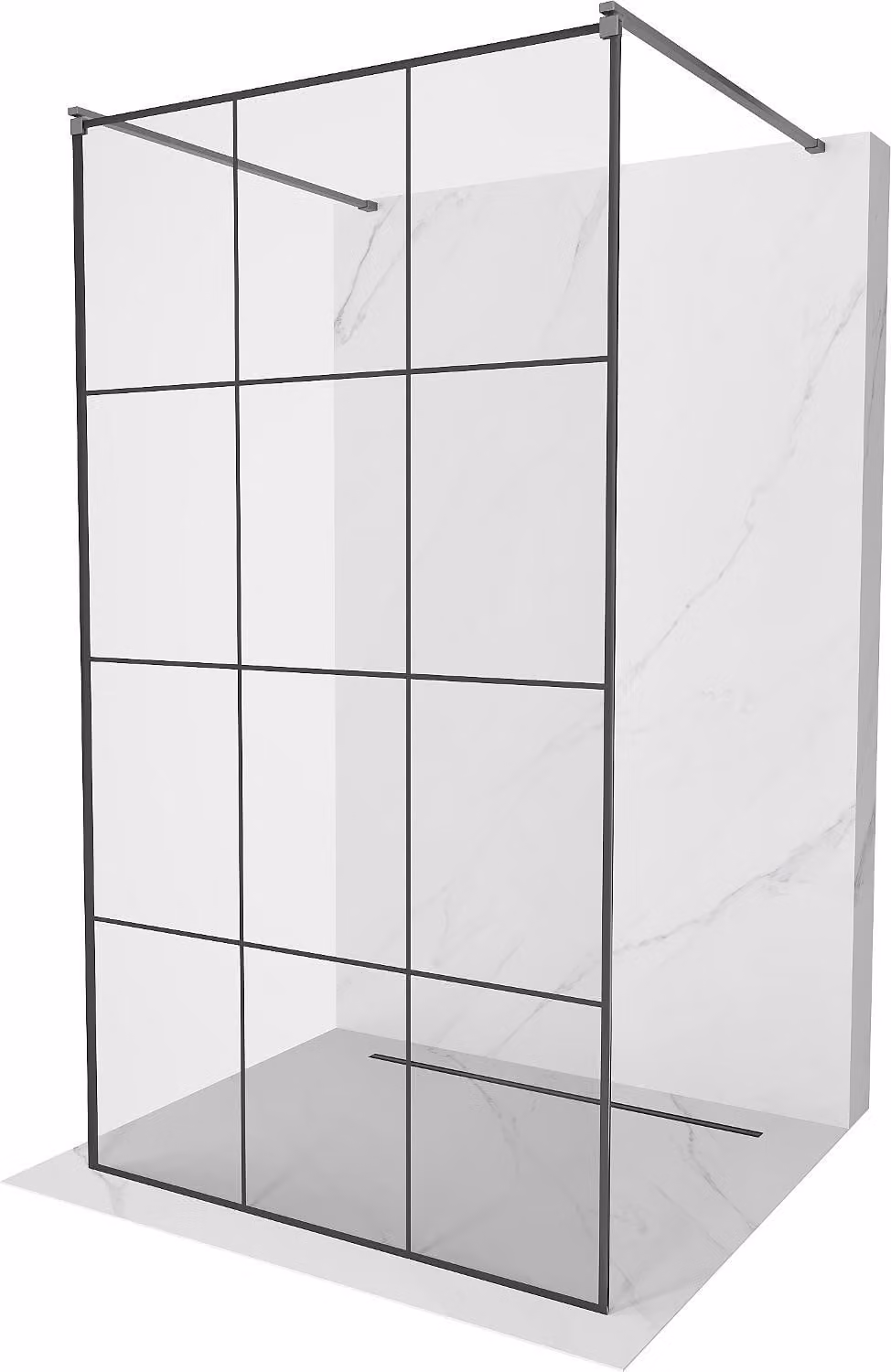 Mexen Kioto parete doccia autoportante 100 x 200 cm, griglia nera 8 mm, gun metal - 800-100-002-95-77