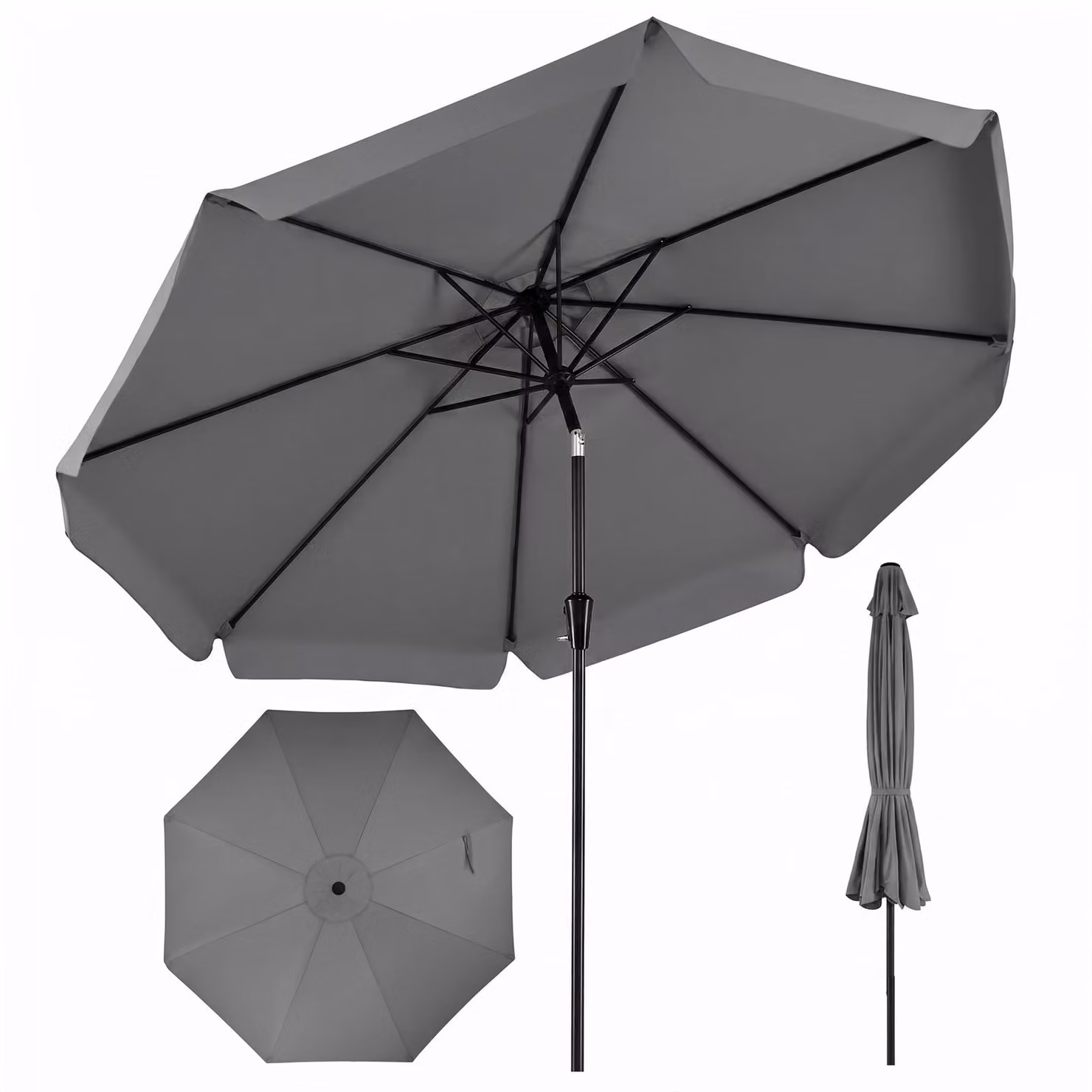 Ombrellone COSTWAY da 300 cm, ombrellone da giardino con balza e manovella, ombrellone da balcone inclinabile di 30° su entrambi i lati, ombrellone da terrazza con protezione UV, modello da mercato, colore antracite