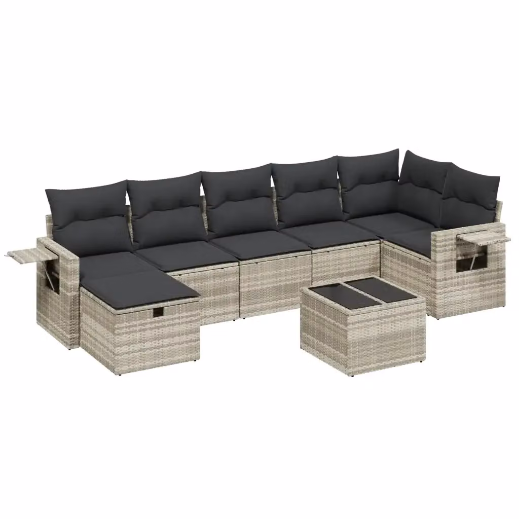 Set Divano da Giardino a L vidaXL 8pz con Tavolino e Ottoman Grigio con Cuscini Removibili – 2