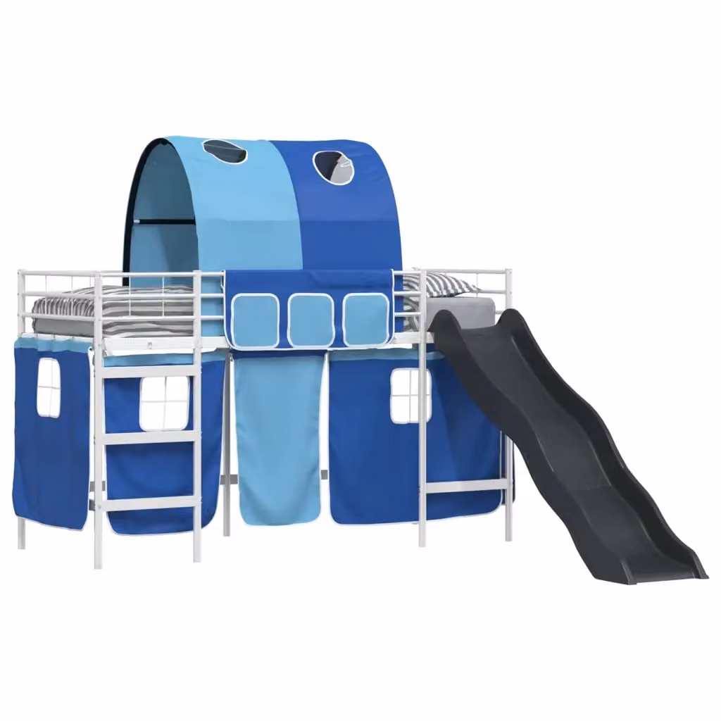 vidaXL Letto a castello per bambini con struttura a casetta e scale, Bianco e Blu, L/P/H: 190 x 90 x 194 cm – 2