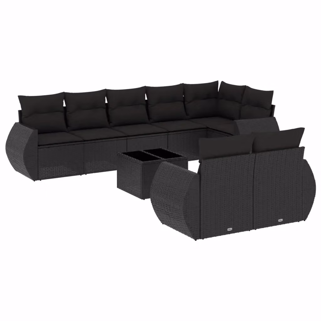 Set di divani da giardino vidaXL a forma di L composto da 9 pezzi con cuscini e tavolino da esterno in polyrattan nero – 2