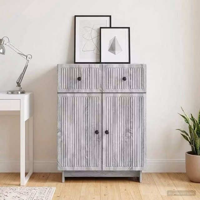 Credenza moderna vidaXL in legno MDF e metallo grigio L: 66 cm, P: 34,5 cm, H: 90 cm