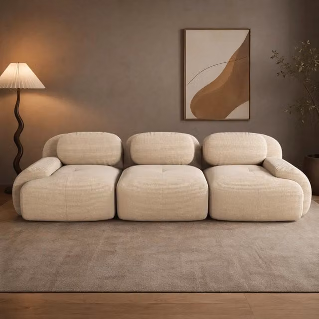 Divano angolare modulare senza telaio 298x103x70 cm in velluto a coste beige