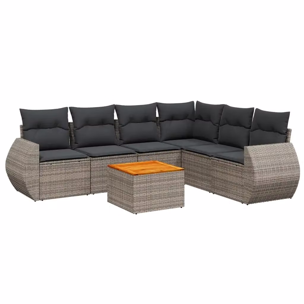 Set di divani da giardino vidaXL in polyrattan grigio con cuscini, componibile a L con tavolino e sedute lounge per esterni – 2