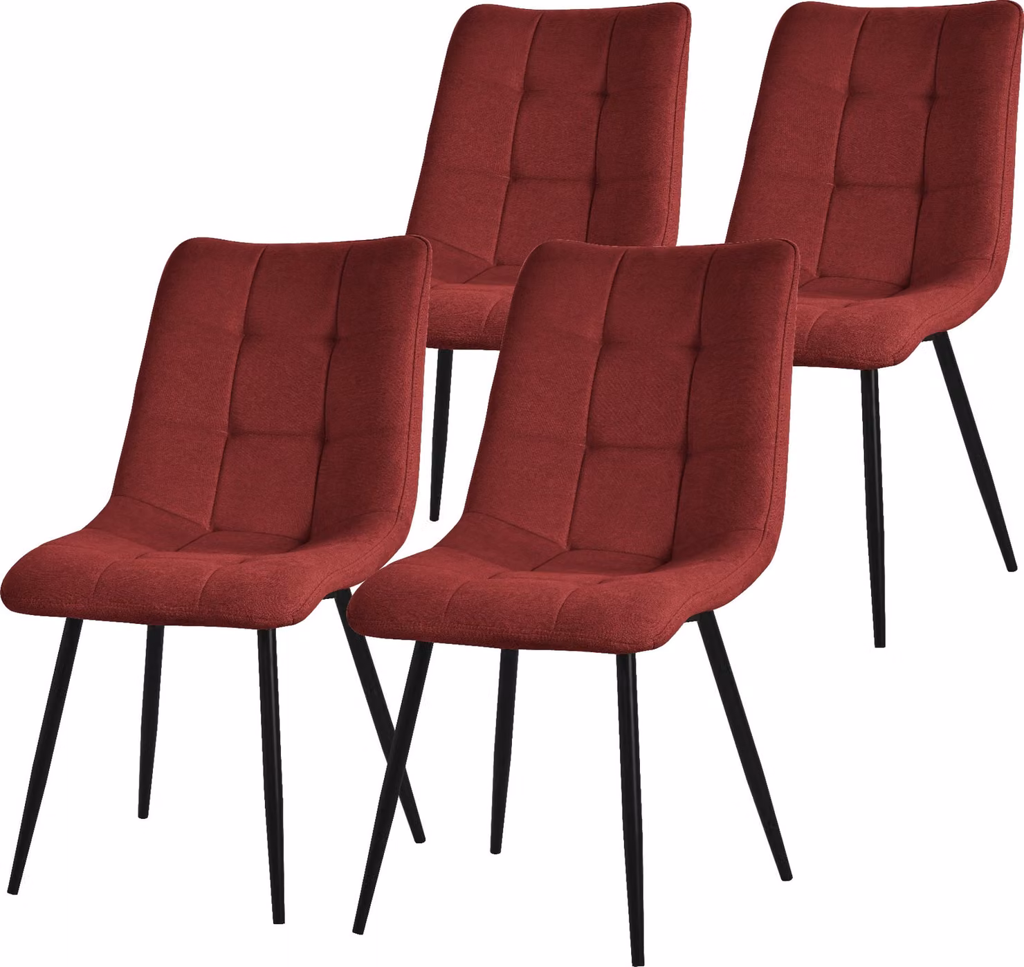 ML-Design set di 4 sedie da sala da pranzo rosse, sedie da soggiorno con rivestimento in tessuto e gambe in metallo, sedie da cucina con schienale