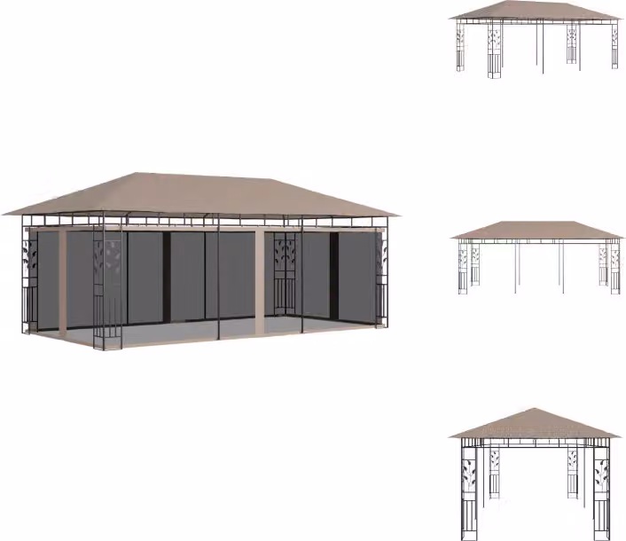 vidaXL Padiglione con zanzariera 6x3x2,73 m Taupe 180 g/m² - Padiglioni e tende per feste