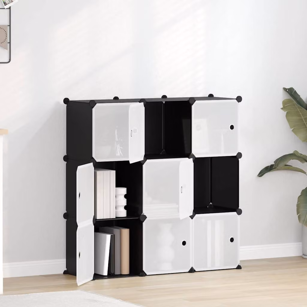 vidaXL Organizzatore Portaoggetti con 9 Cubi e Ante Trasparenti, Nero, L: 94,5 cm, H: 93,5 cm, P: 31,5 cm
