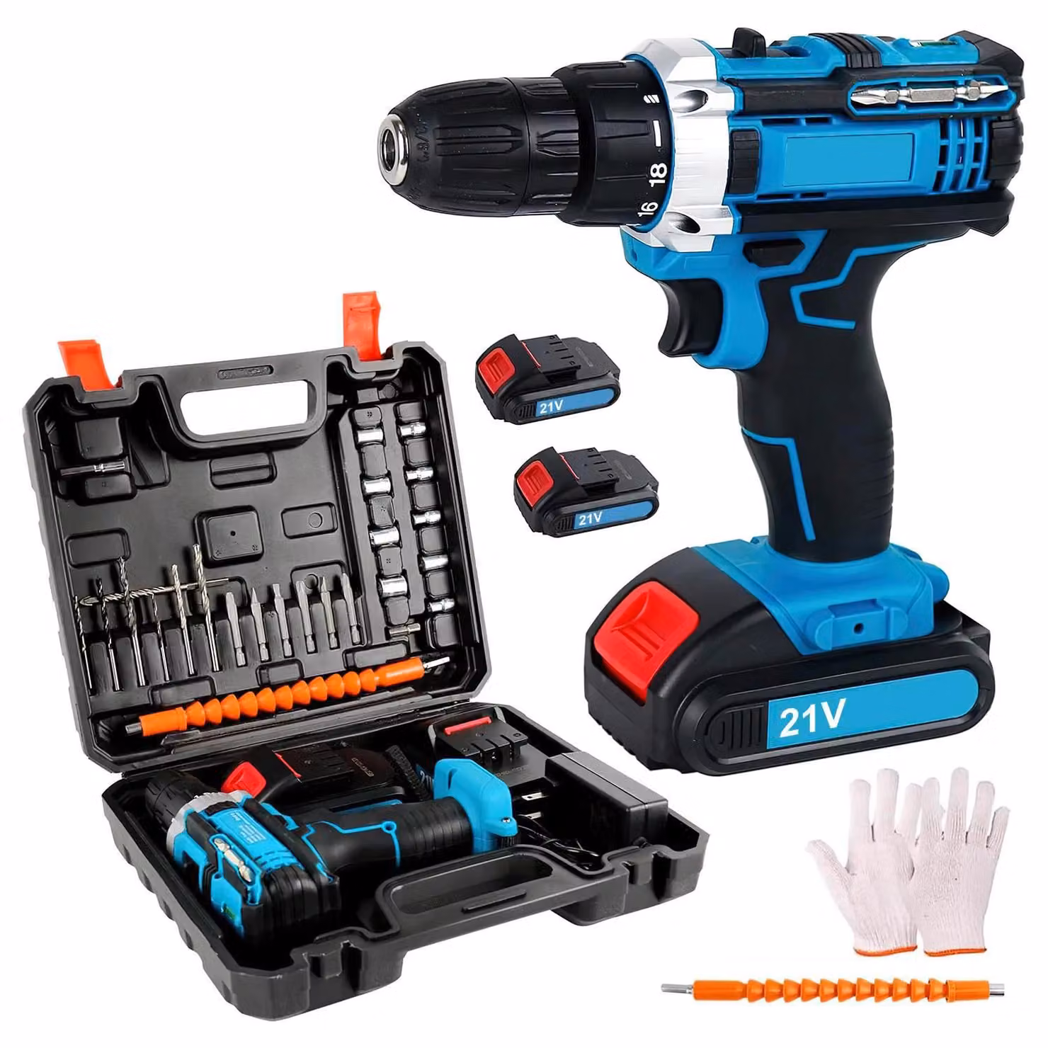 Trapano avvitatore a batteria - 21 V - Motore brushless - 45 Nm - 1800 giri/min - Trapano senza fili - 2 batterie