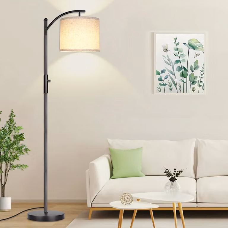 Lampada da terra regolabile in altezza, nera, con dimmer a livelli, regolazione continua da 0% a 100%, ideale per il soggiorno