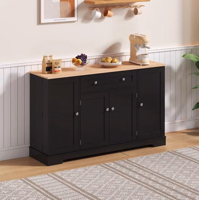 Credenza nera in MDF da 138 cm con cassetto; ante e ripiani regolabili