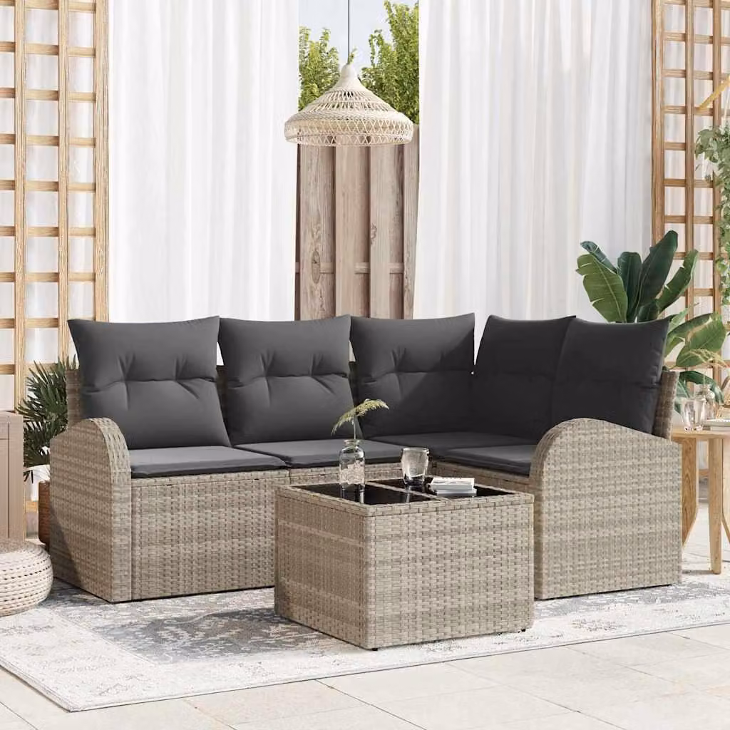 Maison Exclusive - Set Divano da Giardino 5 pcs Grigio chiaro polyrattan