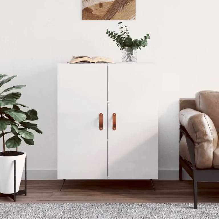 Credenza vidaXL in legno multistrato bianco lucido L: 69,5 cm, P: 34 cm, H: 90 cm