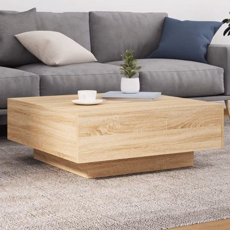 Tavolino da soggiorno moderno vidaXL in legno color rovere con luci LED, L 80 cm x P 80 cm x H 31 cm