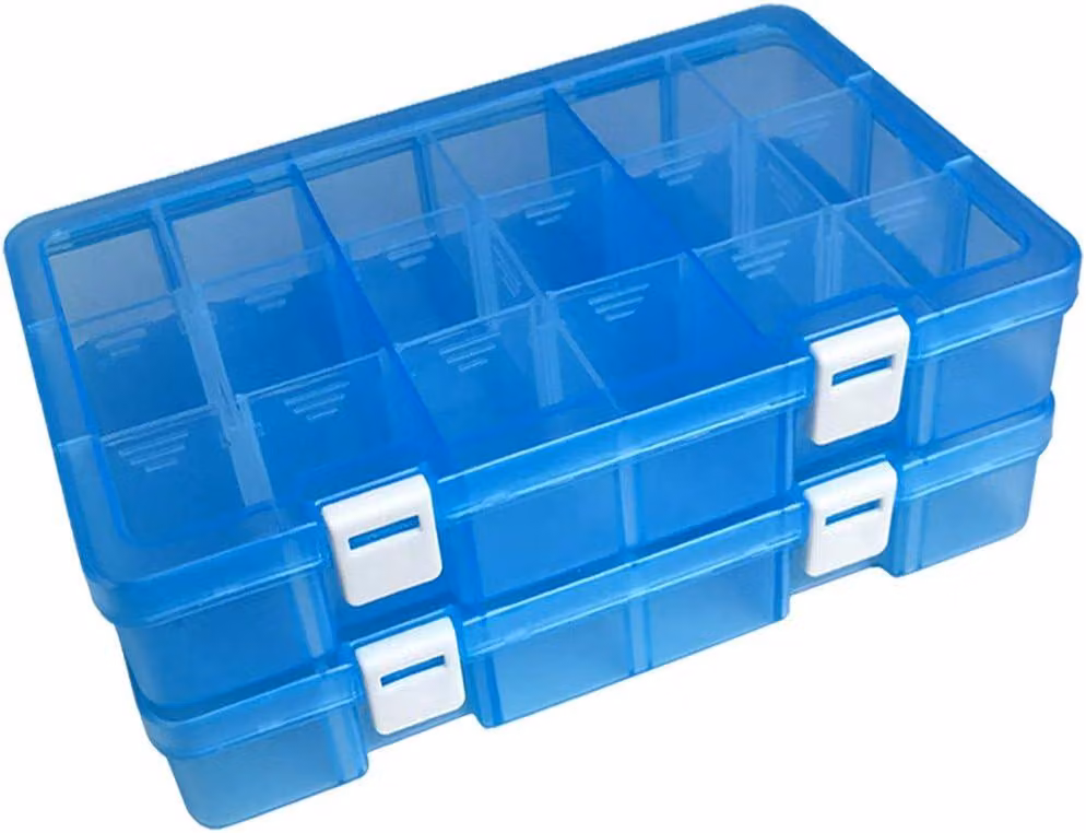 Contenitore in plastica con scomparti regolabili, 18 scomparti x 2 pezzi, ideale per gioielli