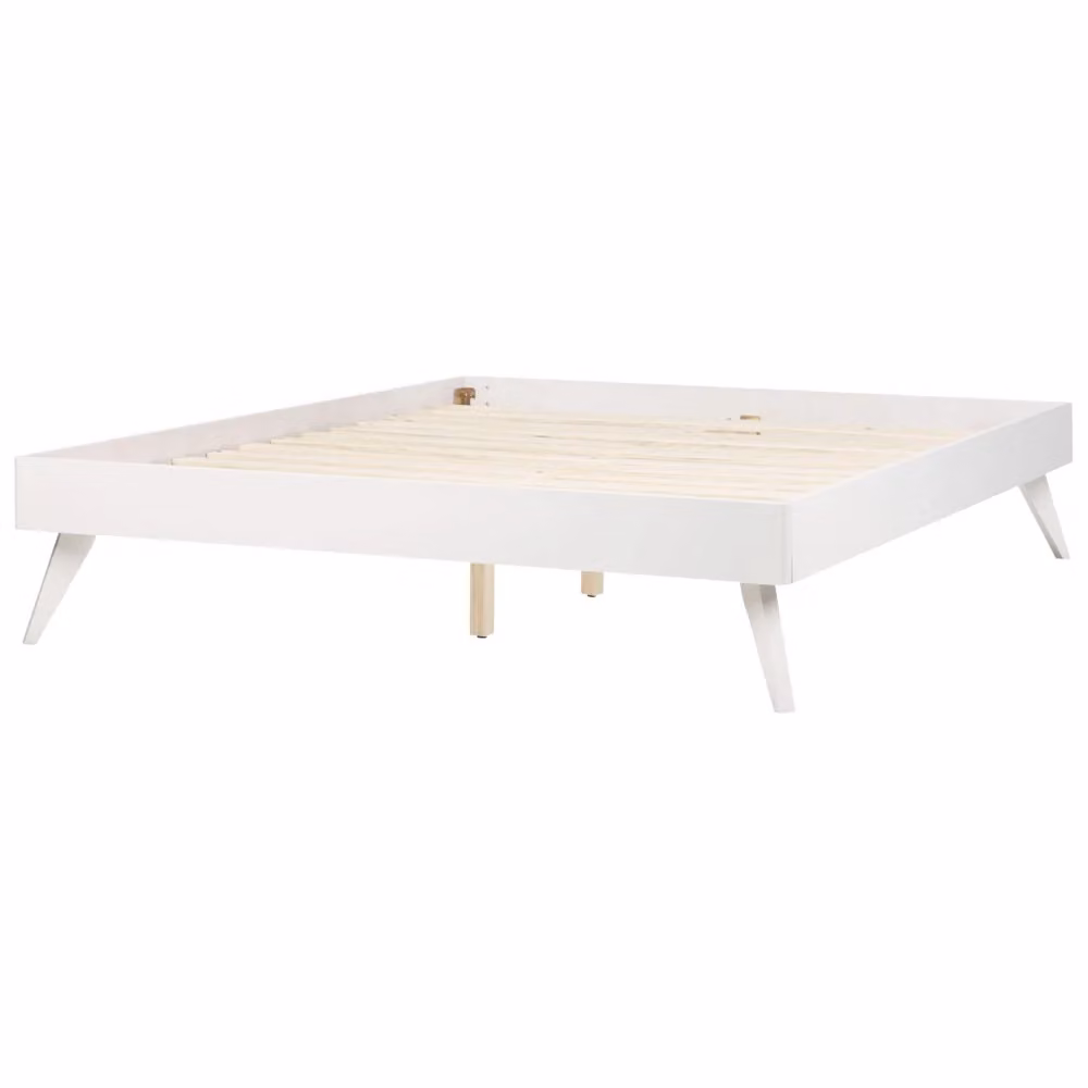 Letto Beliani in stile rustico bianco con rete a doghe in legno e gambe in legno di gomma L/P/H: 160 x 200 x 38 cm – 2