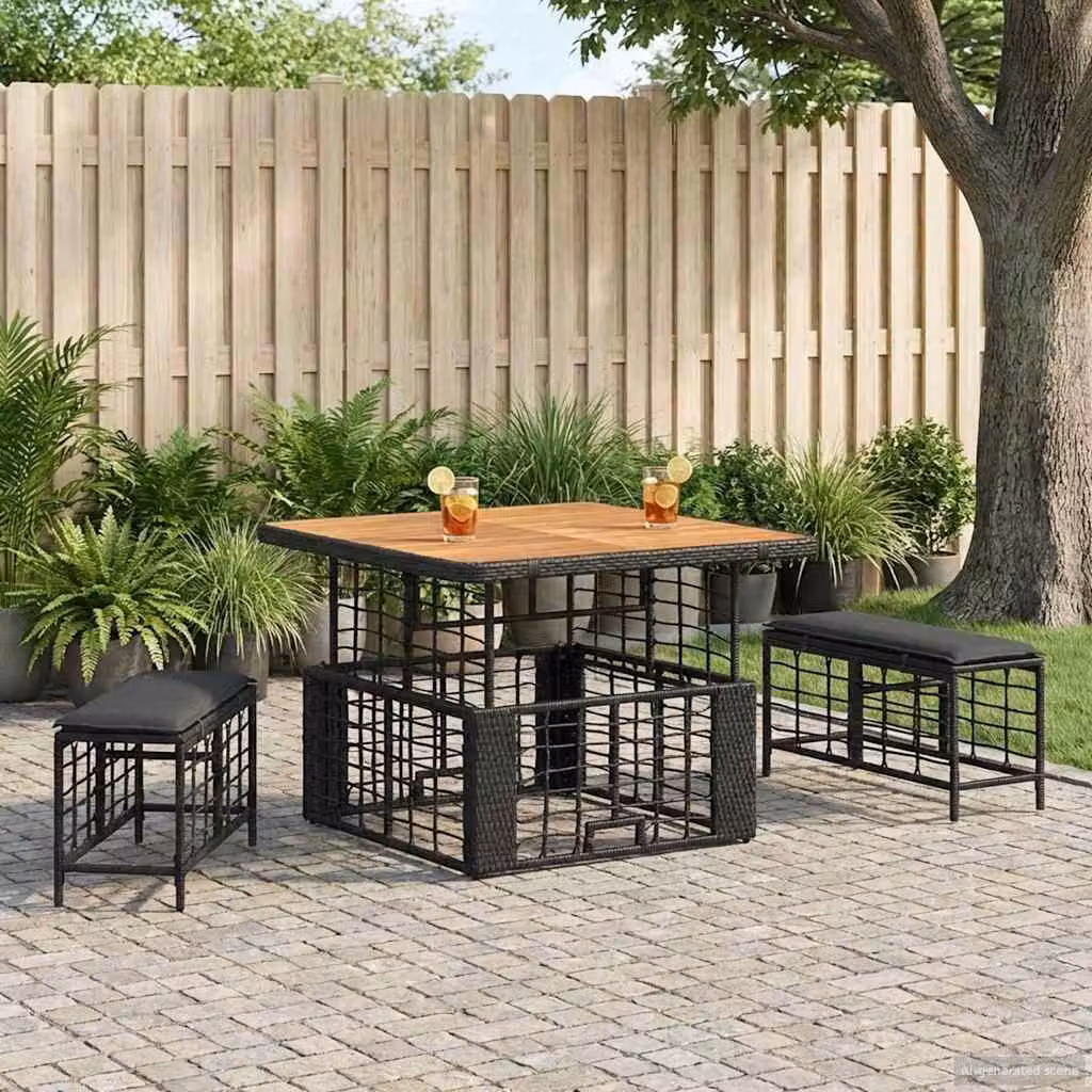 Set da pranzo per giardino e terrazzo vidaXL in rattan e legno di acacia nero e grigio 3 pz