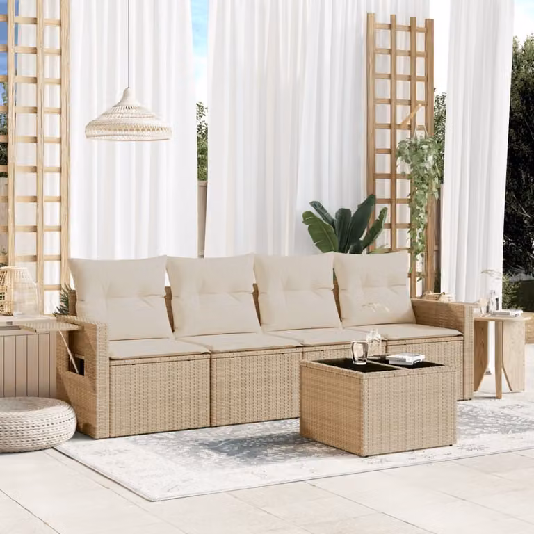 Maison Exclusive - Set Divano da Giardino 5 pz con Cuscini Beige in Polyrattan