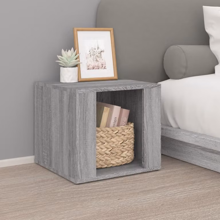 Comodino moderno vidaXL in legno multistrato e MDF, colore grigio, L 41 cm x P 40 cm x H 36 cm