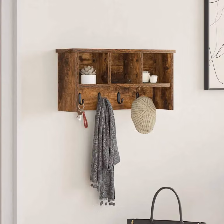 vidaXL Appendiabiti a muro moderno in legno Rovere fumé, L 50 x P 16 x H 26 cm