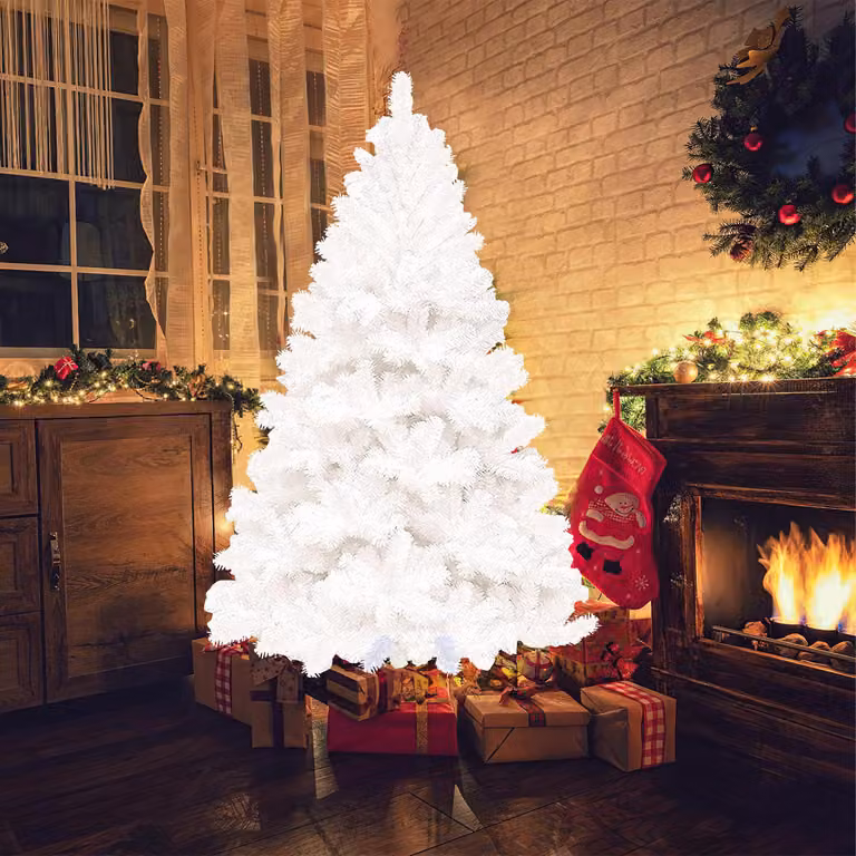 Albero di Natale artificiale Ikodm, 210 cm, bianco, con 950 punte di rami, realizzato in PVC e dotato di supporto in metallo