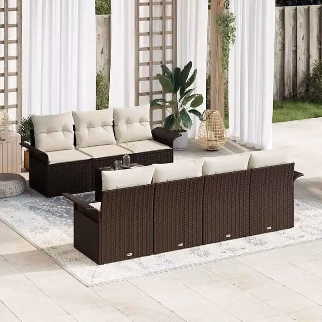 Set Divano da Giardino 8 pz Marrone polyrattan 3345268