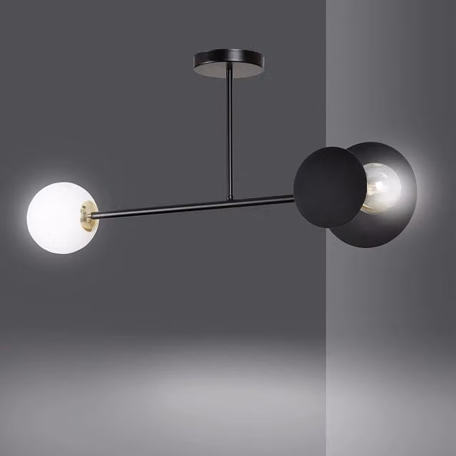 Plafoniera a 2 Luci Pendragon Luceart-Classic in Acciaio Nero e Vetro Opalino Bianco – 1