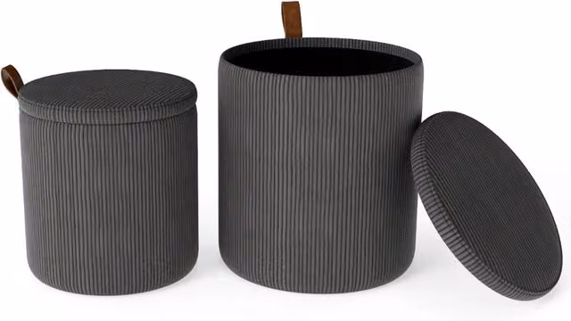 Set di 2 pouf rotondi con contenitore 39 x 44 cm e 34,5 x 37 cm seduta confortevole e design elegante in corduroy grigio 20_0017979
